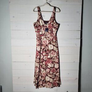 NWT CHAPS Floral Maxi Dress Burgundy Cream Shabby Chic Cottage Core
